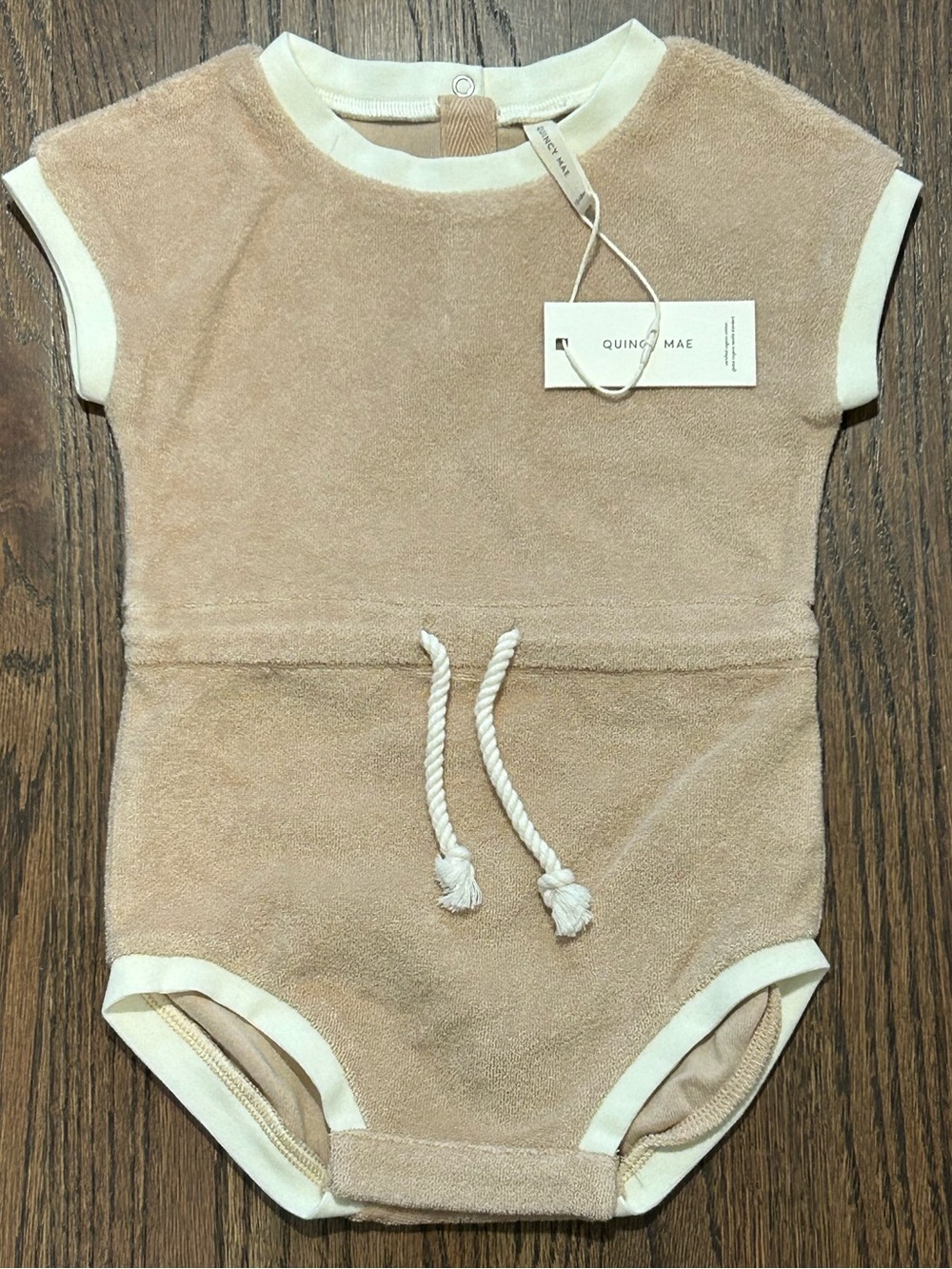 Quincy Mae Terry Cloth Romper Beige Cream One Piece NWT 12-18M